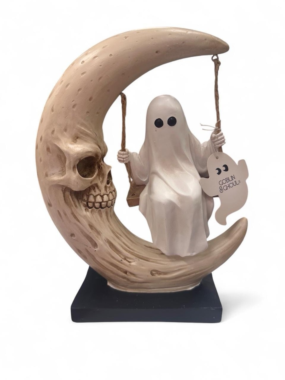 Beige Moon Ghost on Swing Holiday Figurine
